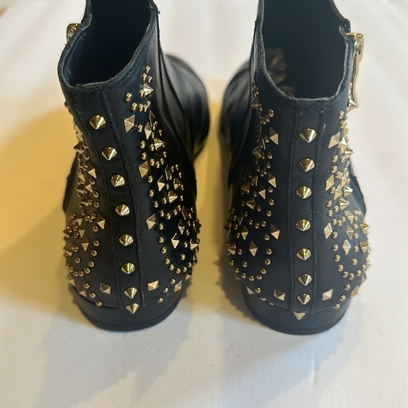 BCBG Logann ankle black booties gold dots & spikey embellishments leather upper - Picture 4 of 9